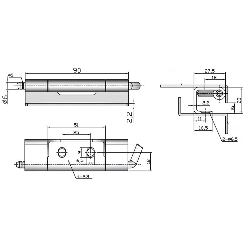 CL283-1B 144g 120°Angle Open Stainless Steel Hinge, Rotating Shaft