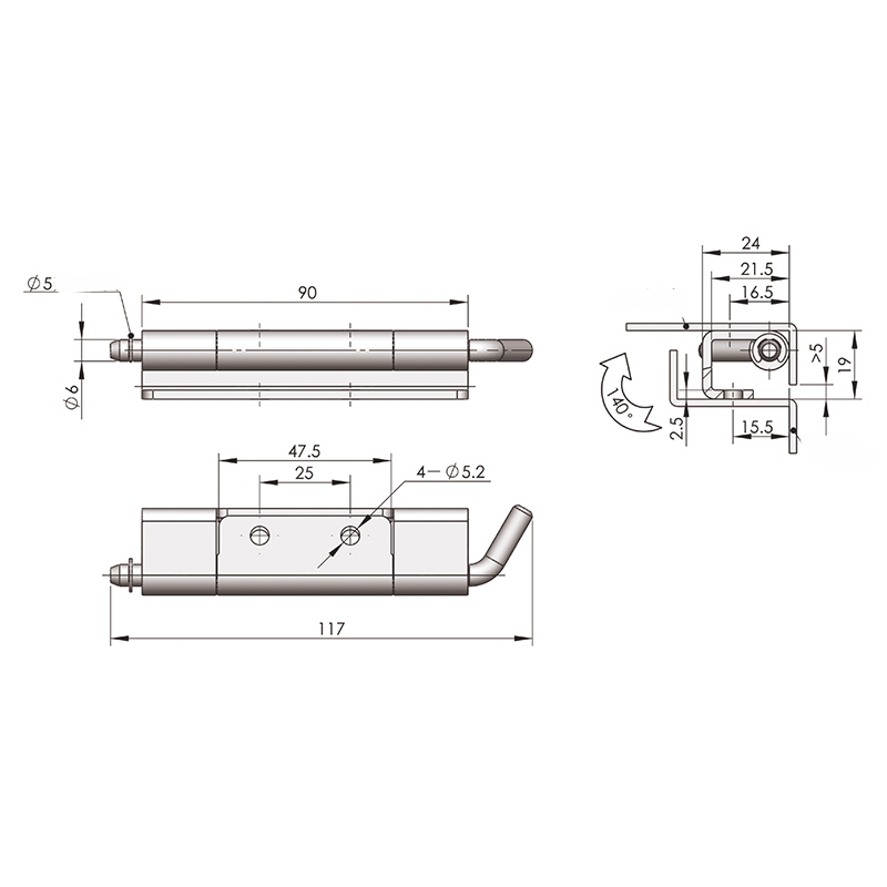 CL283-4 138g 120°Angle Open Stainless Steel Hinge, Rotating Shaft