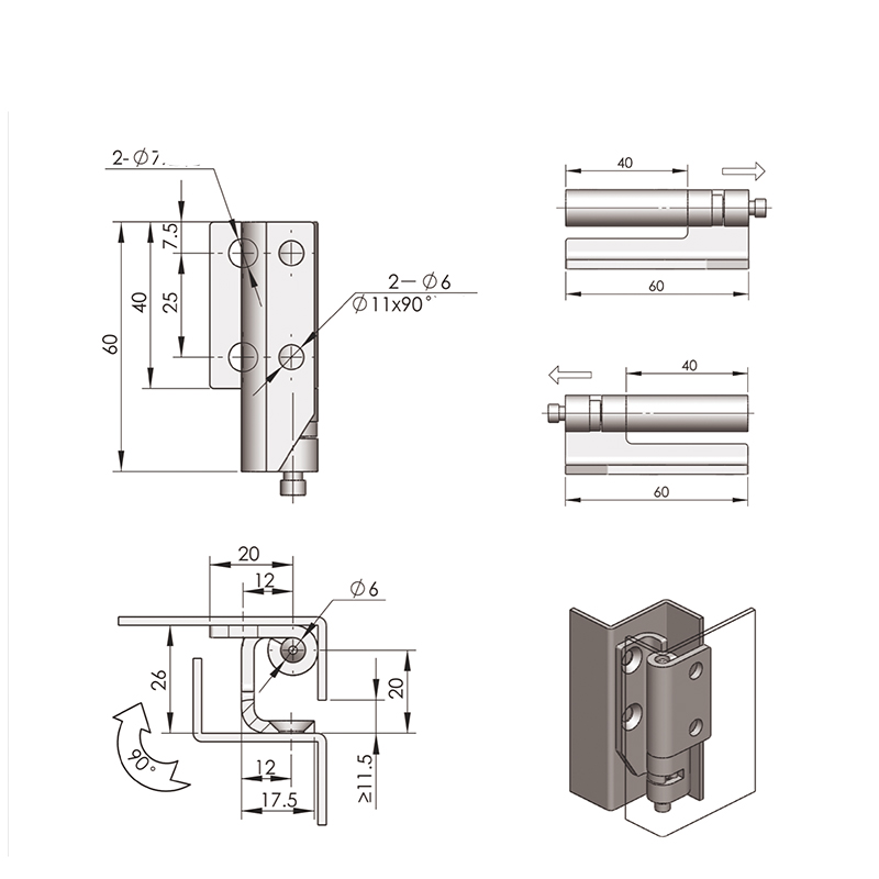 CL137 135° Open White Zinc Plating  Carbon Steel Built-in Hinge, Pin