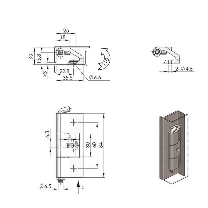 CL210 110°Opening Angle Zinc Alloy (Plastic Spray Black) Built-in Hinges