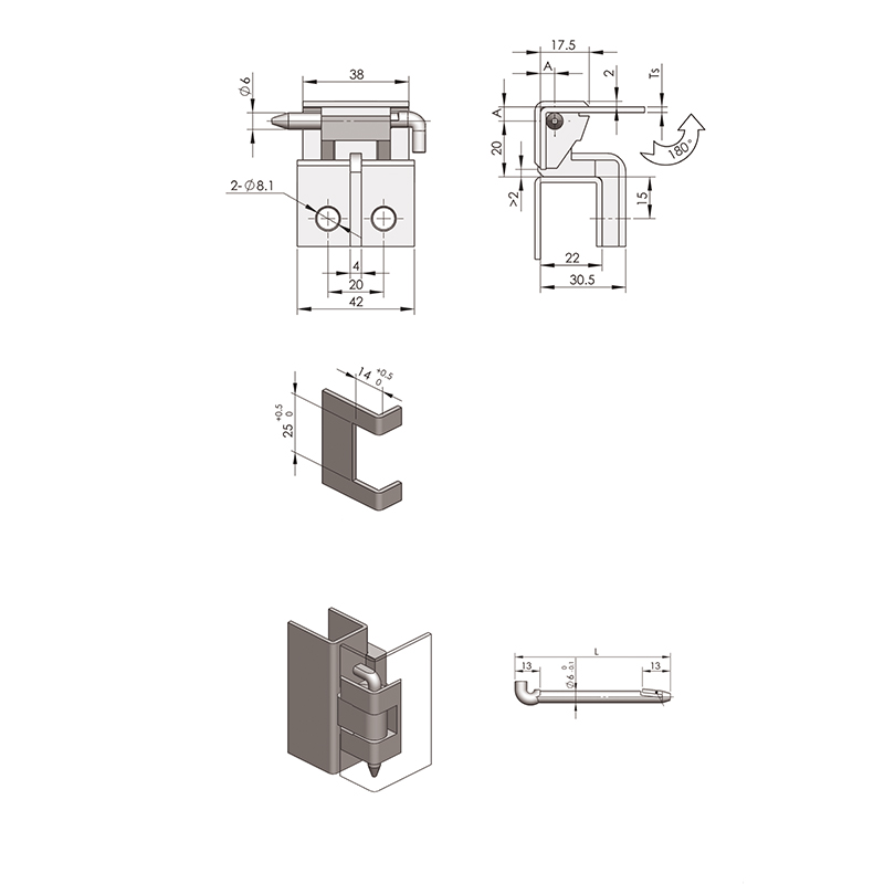 CL255 127g 2mm Door Panel Spray-painted Black Zinc Alloy Cassette Hinges