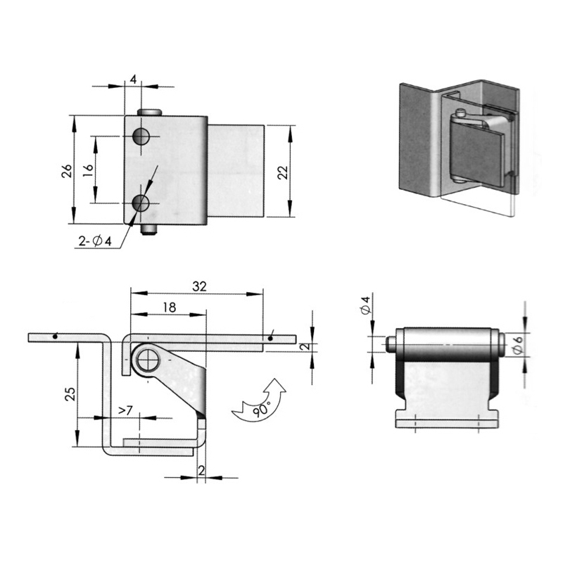 CL105 180°Open Iron (White Zinc Plating) Built-in Hinge, Pin