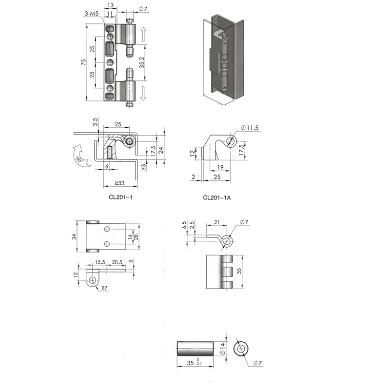 CL201-1S 183g All Stainless Steel Brushed Industrial Hinges