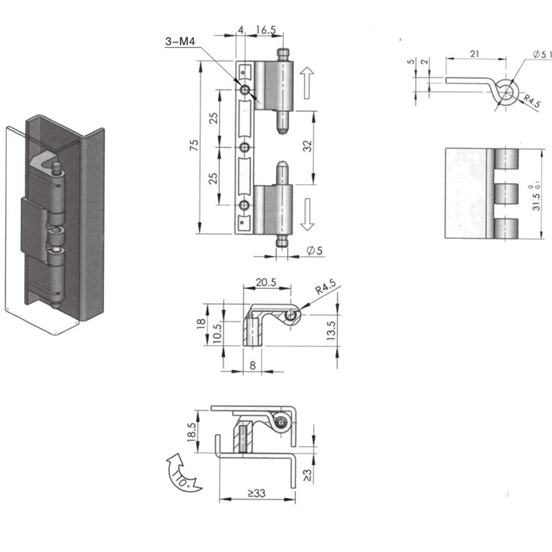 CL201-2S 1300N Radial Load 1200N Axial Load Stainless Steel Hinges