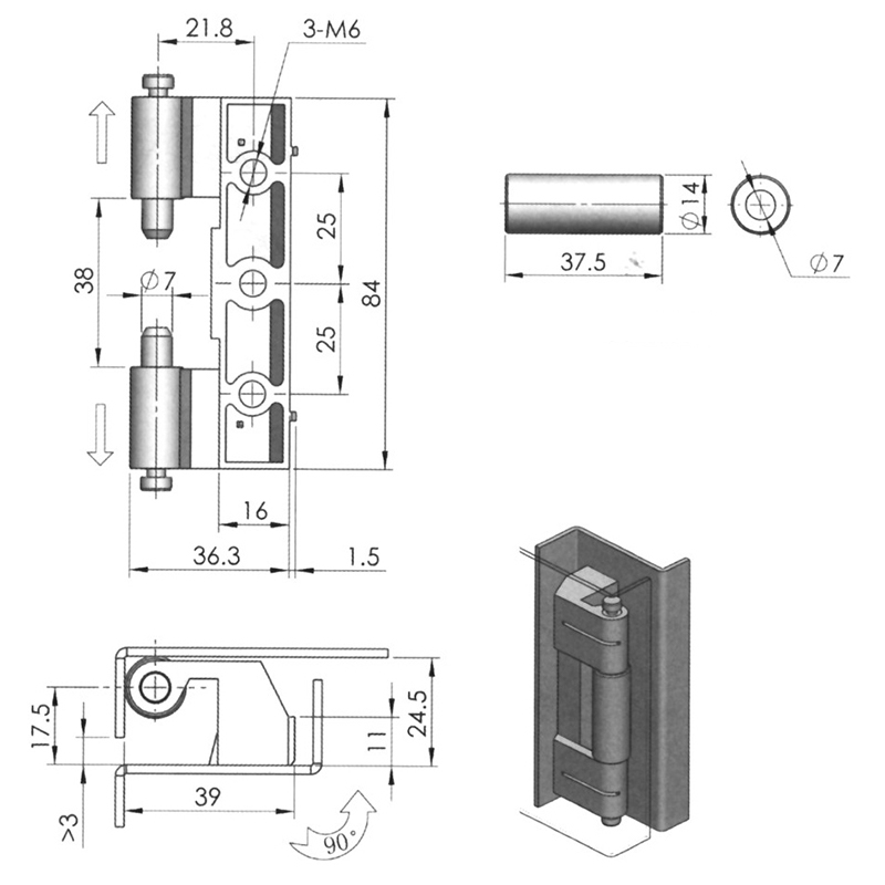 CL201-4 147g Plastic Sprayed Black, Sandblasted Zinc Alloy Built-in Hinges