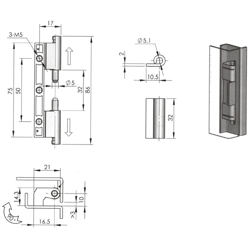 CL201-7 62g 400lot Plastic Sprayed Black Zinc Alloy Built-in Hinges