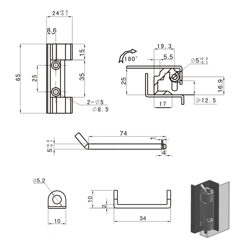 CL201-9 Sandblasting Surface Zinc Alloy Built-in Hinge Page, Stainless Steel Pin