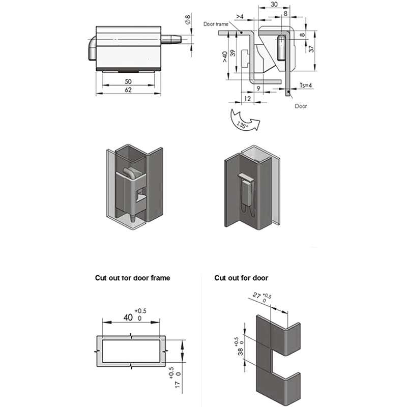 CL230-D-2 396g Blue-gray Spray Plastic Zinc Alloy Cassette Hinge Page