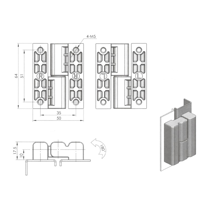 CL203-3 180°Opening Angle Industrial External Hinges