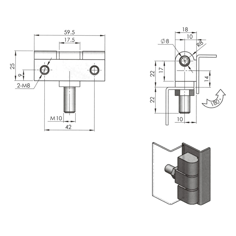 CL206-6 Zinc Alloy Hinge, Carbon Steel Pin External Hinges