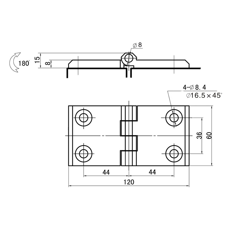 CL233-1-3S Opening Angle 180°Brushed Polished Stainless Steel Hinges