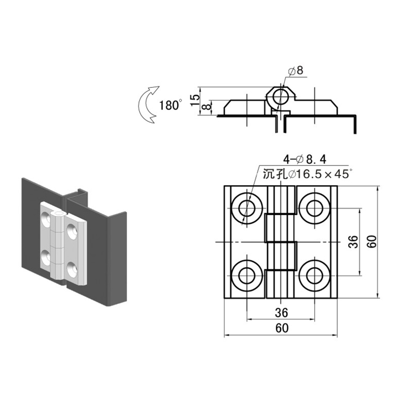 CL233-1-2S Opening Angle 180°Brushed Stainless Steel Hinges