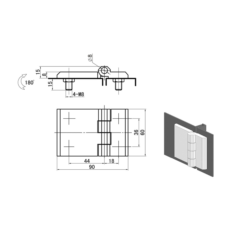 CL233-1A-2S Brushed Polished SUS304 Stainless Steel Hinges And Pin