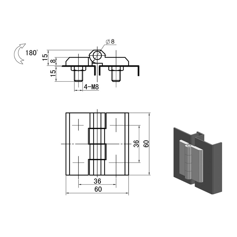 CL233-1A-2S Brushed Polished SUS304 Stainless Steel Hinges And Pin