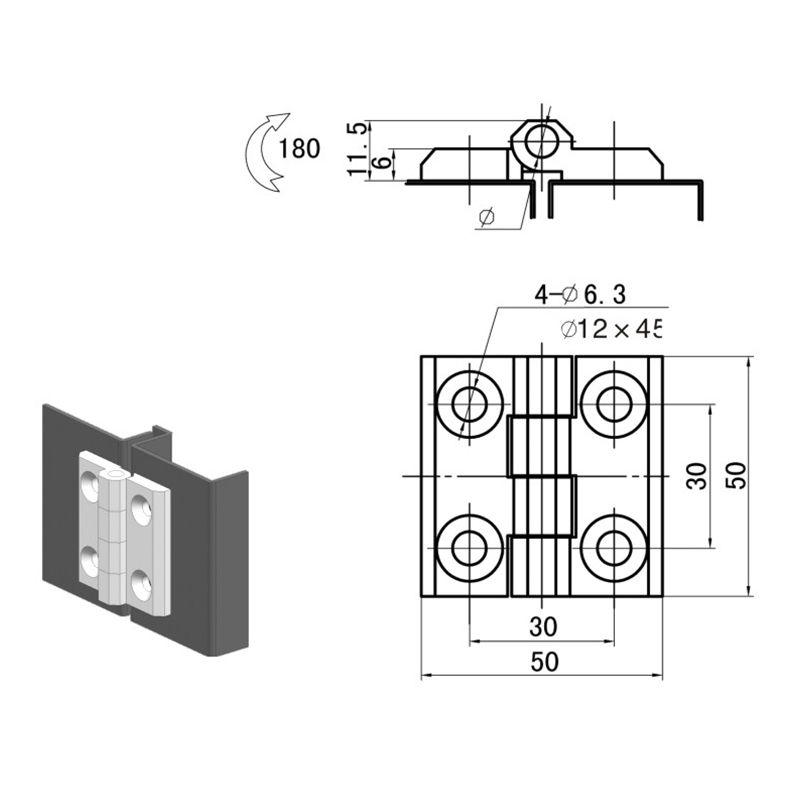 CL233-2-2S Opening Angle 180°Brushed Stainless Steel Hinges