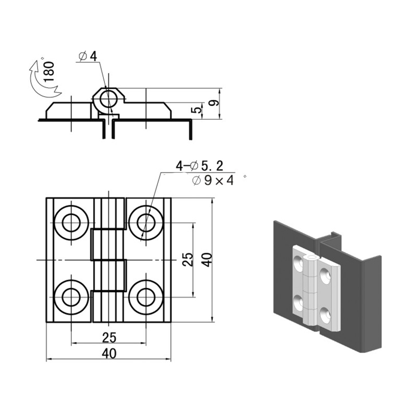 CL233-3A-2 180°Opening Angle Zinc Alloy External Hinges