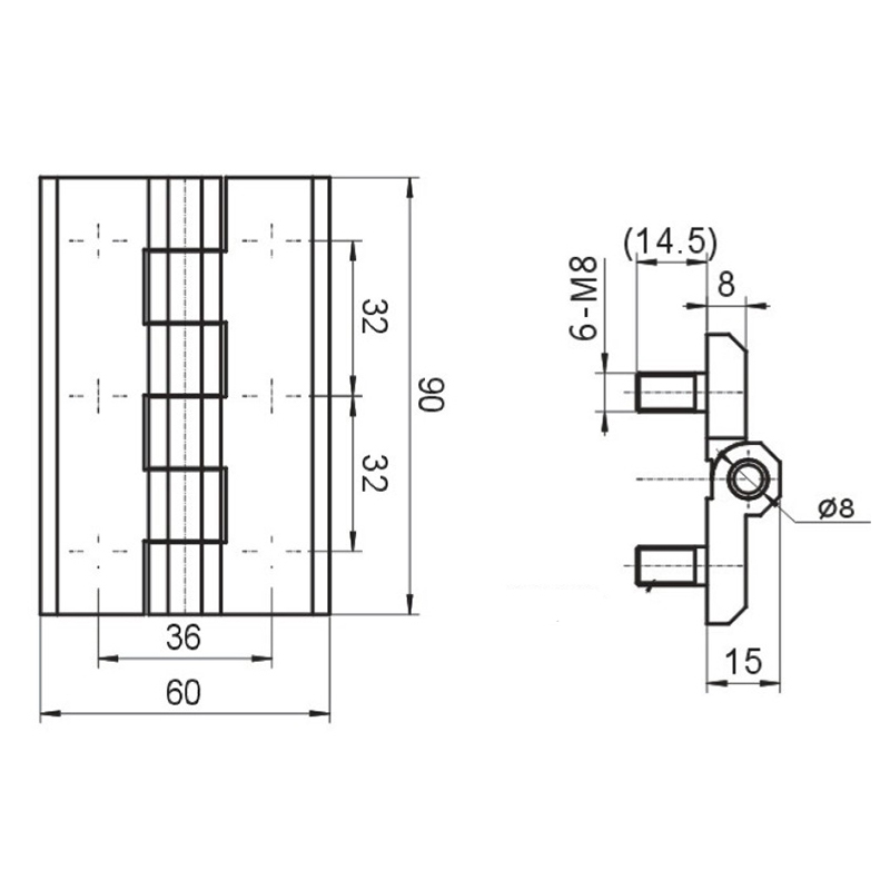 CL233-3B 53g Brushed And Polished SUS304 Stainless Steel Industrial Hinges