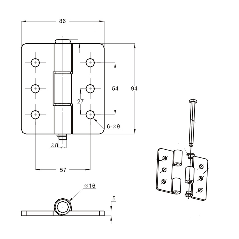 CL233A Iron Color Galvanized Industrial External Hinges