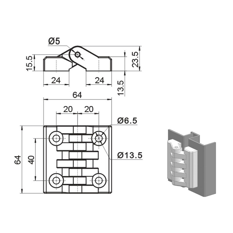 CL295 Black PA Carbon Steel Pin Industrial Plastic Hinges