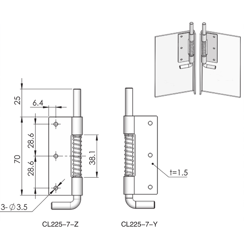 CL225-7 1.5MM Movable Hinge Thickness Iron (White Galvanized) Built-in Hinges