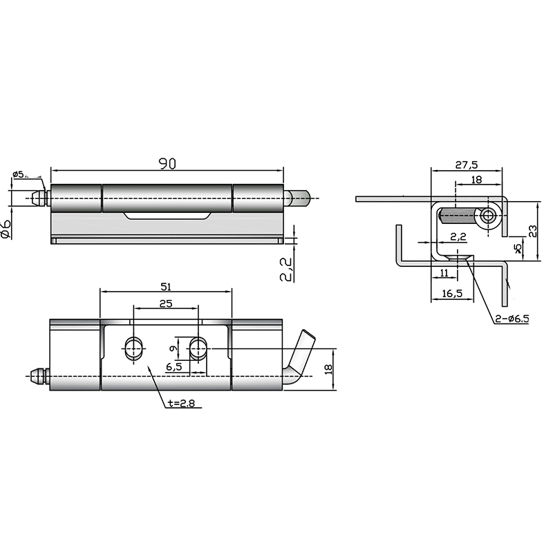 CL283-1F White Zinc Plating Carbon Steel Iron Built-in Hinges 