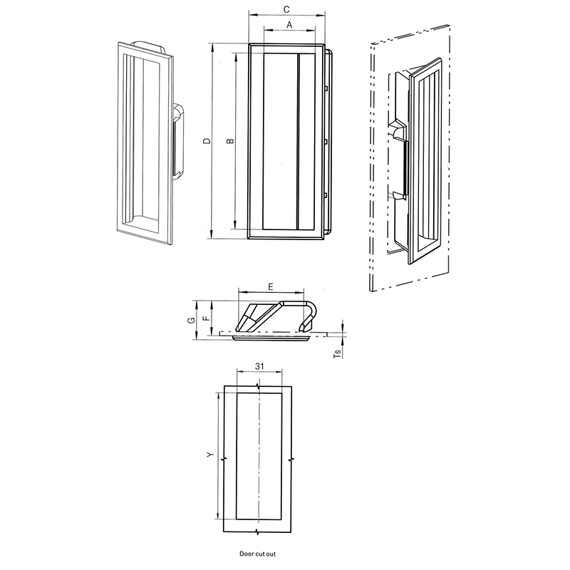 LS501-5 Black PA Handle Industrial Door Handle