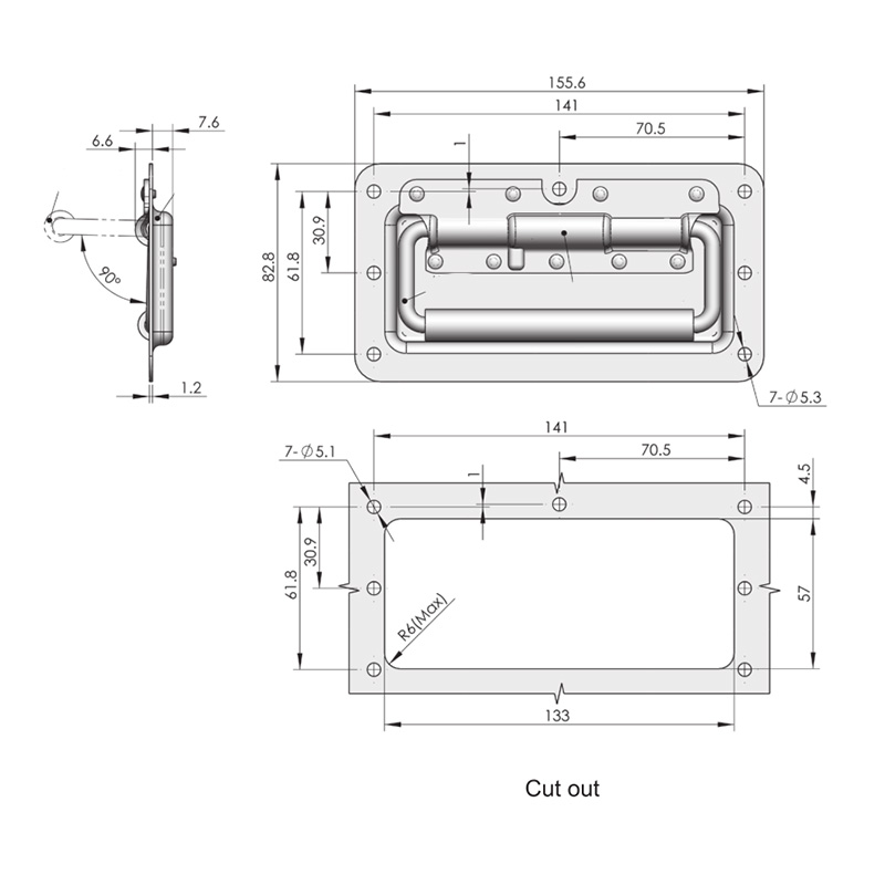 LS504-3 Black Carbon Steel Base Door Handle